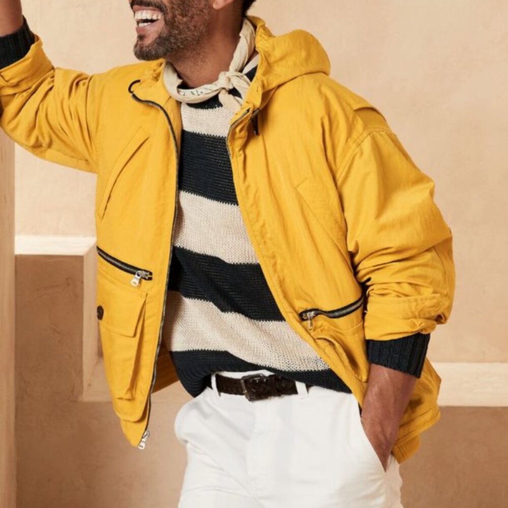 Banana Republic Hooded Fishing Jacket Men’s XXL Yellow Oversized Pockets